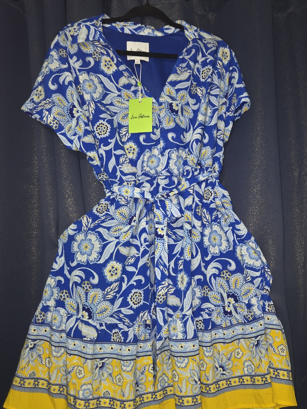 Sam Edelman Blue Floral Button-Front Dress with Yellow Accents